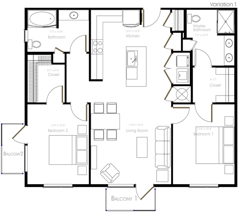 The Guild 2 Bedroom Floor Plan